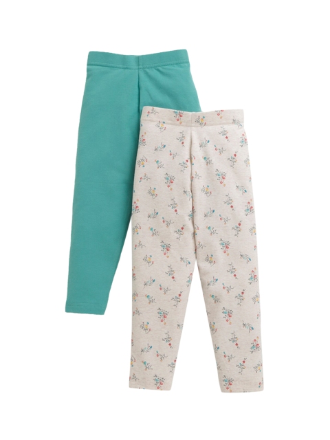 

Hopscotch Girls Pack Of 2 Printed Pure Cotton Ankle-Length Leggings, Beige