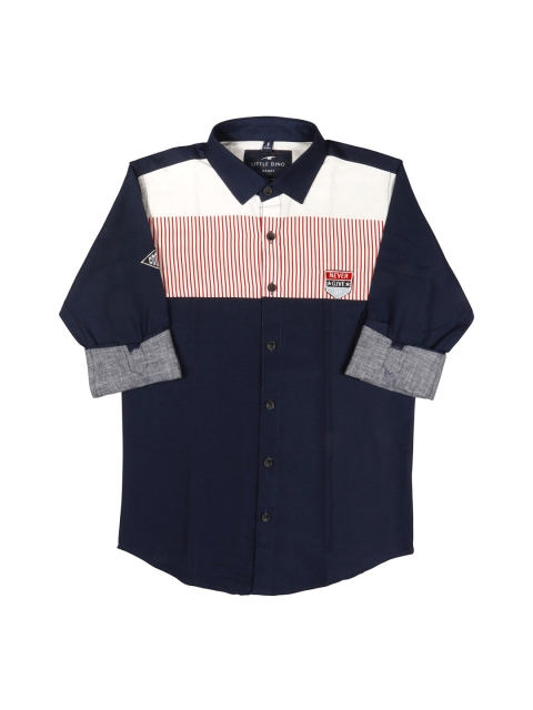 

LITTLE DINO Boys Red Classic Slim Fit Colourblocked Casual Shirt