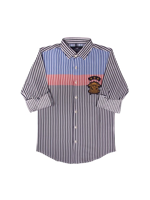 

LITTLE DINO Boys Red Classic Slim Fit Bengal Striped Casual Shirt