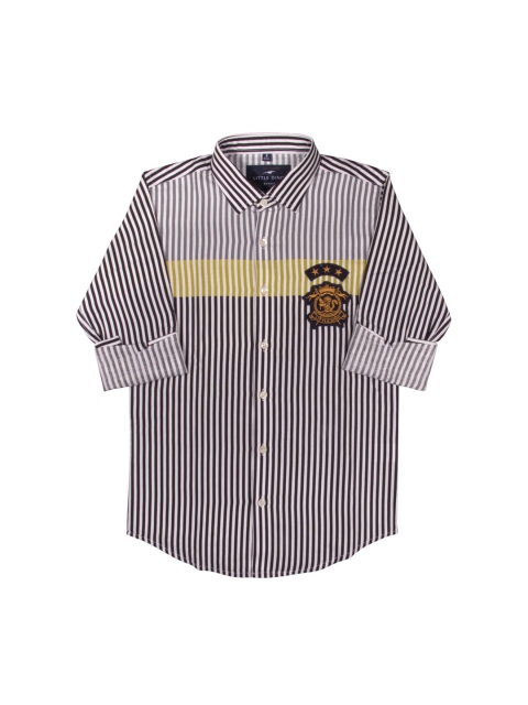 

LITTLE DINO Boys Yellow Classic Slim Fit Bengal Striped Casual Shirt