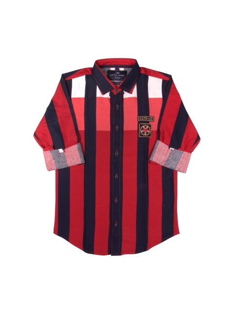 

LITTLE DINO Boys Red Classic Slim Fit Striped Casual Shirt