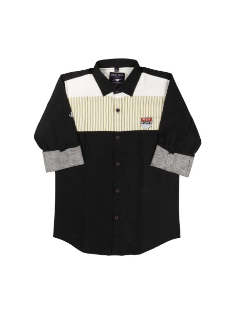 

LITTLE DINO Boys Yellow Classic Slim Fit Colourblocked Casual Shirt