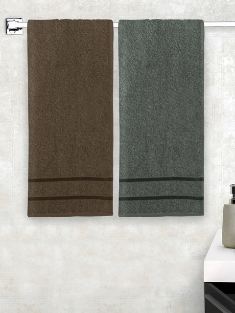 

Story@home Set Of 2 Grey & Brown Solid 450 GSM Terry Cotton Bath Towels, Charcoal