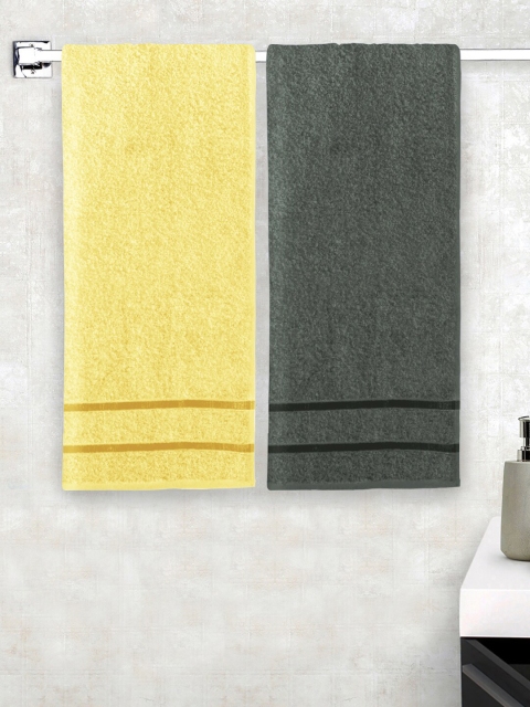 

Story@home Set of 2 Charcoal Grey & Yellow Cotton Bath Towels