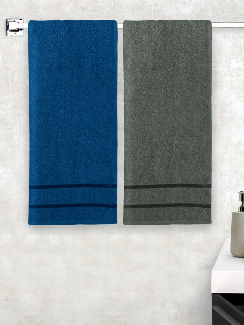 

Story@home Set of 2 Charcoal & Navy Blue Cotton Bath Towels
