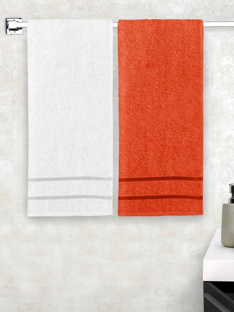 

Story@home Set Of 2 Orange & White Solid Pure Cotton 450 GSM Bath Towels