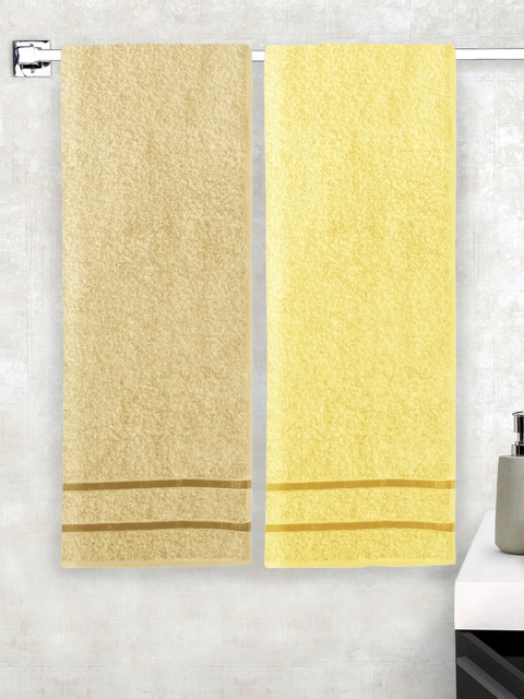 

Story@home Set Of 2 Yellow & Beige Solid 450GSM Pure Cotton Bath Towels