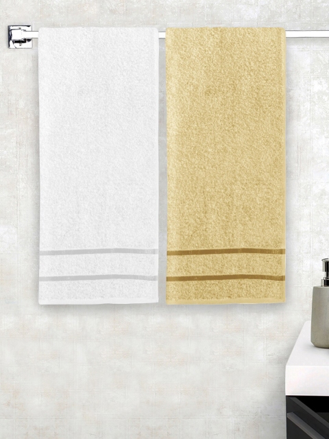 

Story@home Set Of 2 Beige & White Solid 450 GSM Cotton Bath Towels