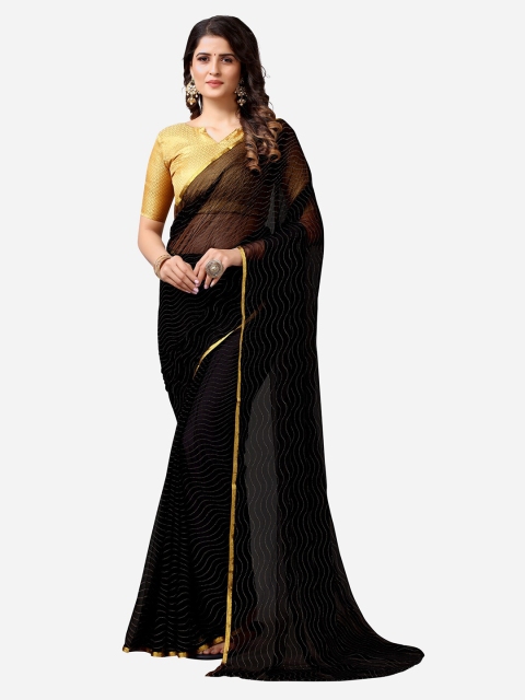 

KALINI Black & Gold-Toned Embellished Taant Saree