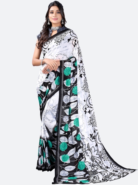 

KALINI White & Black Floral Saree