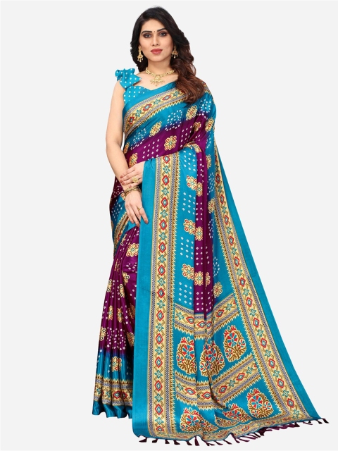 

KALINI Purple & Blue Bandhani Saree