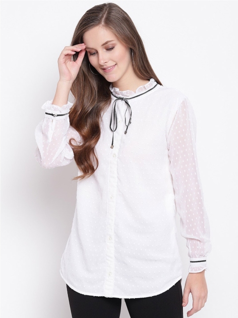 

RIVI White Tie-Up Neck Shirt Style Top
