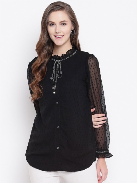 

RIVI Black Tie-Up Neck Top