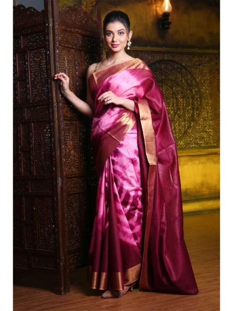 

Charukriti Magenta & Pink Tie and Dye Handloom Zari Silk Blend Saree
