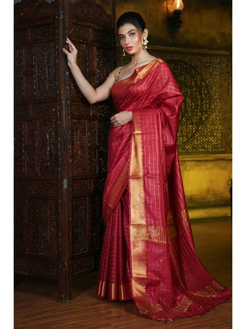 

Charukriti Red & Gold-Toned Ethnic Motifs Zari Silk Blend Saree