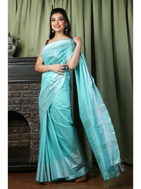 

Charukriti Sea Green & Silver-Toned Zari Silk Blend Saree