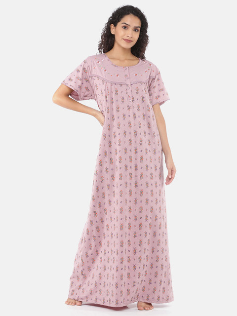 

9shines Label Violet Printed Maxi Nightdress