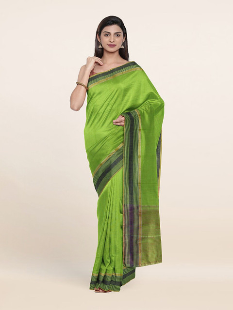 

Pothys Green & Gold-Toned Striped Zari Pure Cotton Saree