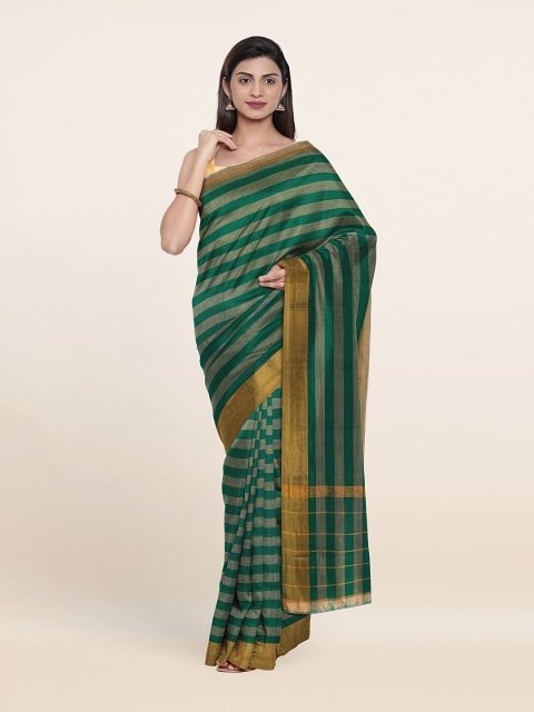 

Pothys Green & Gold-Toned Striped Pure Cotton Saree