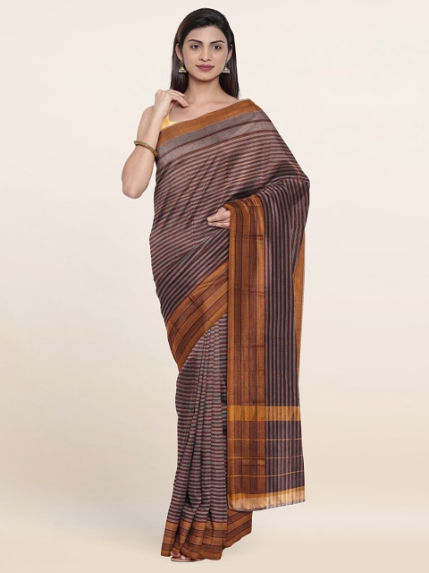 

Pothys Magenta & Brown Striped Zari Pure Cotton Saree