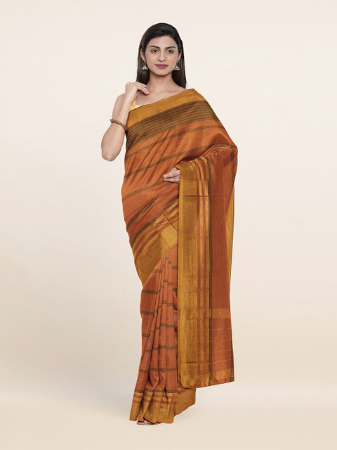 

Pothys Mustard & Gold-Toned Striped Pure Cotton Saree