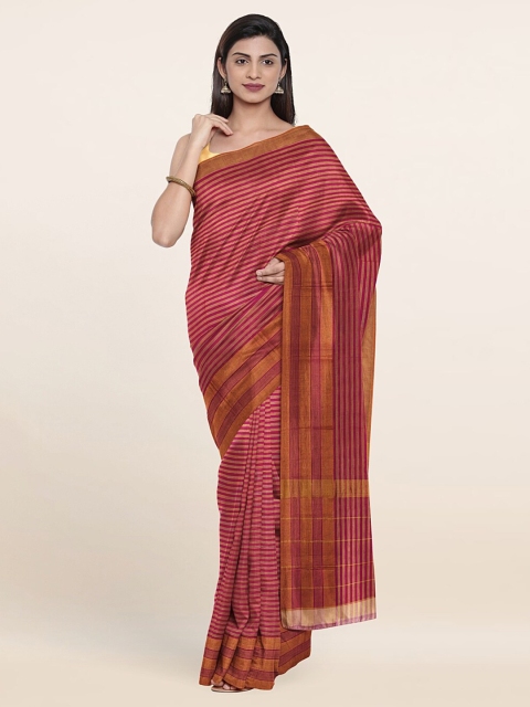 

Pothys Pink & Gold-Toned Striped Zari Pure Cotton Saree