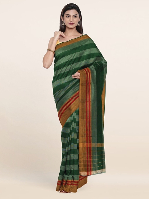 

Pothys Green & Gold-Toned Striped Zari Pure Cotton Saree