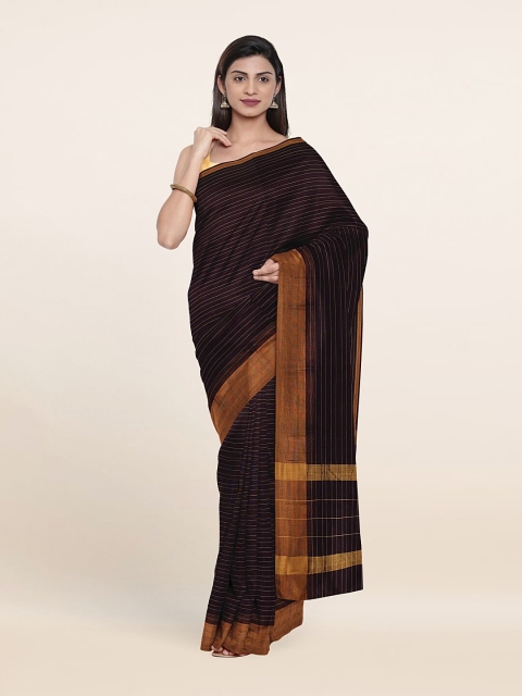 

Pothys Purple & Gold-Toned Striped Zari Pure Cotton Saree