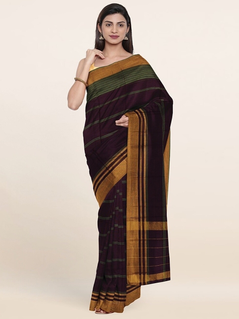

Pothys Purple & Gold-Toned Striped Zari Pure Cotton Saree