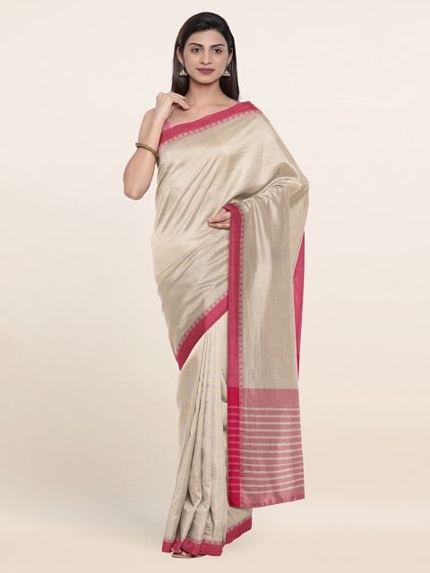 

Pothys Cream-Coloured & Pink Pure Cotton Saree