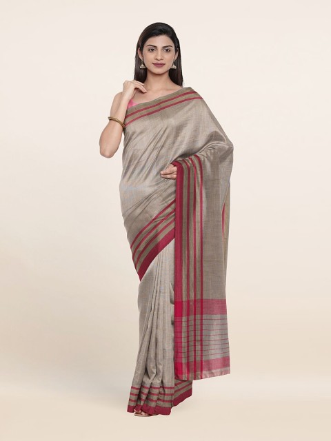 

Pothys Grey & Pink Striped Pure Cotton Saree