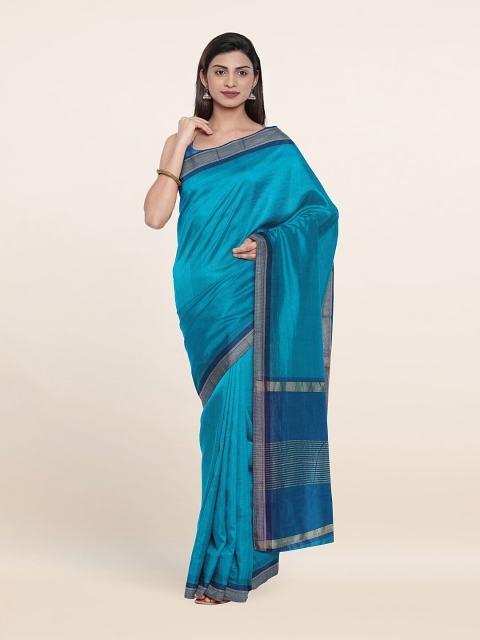 

Pothys Blue & Gold-Toned Zari Pure Cotton Saree