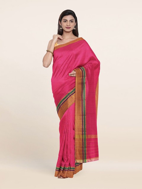 

Pothys Pink & Green Checked Zari Pure Cotton Saree