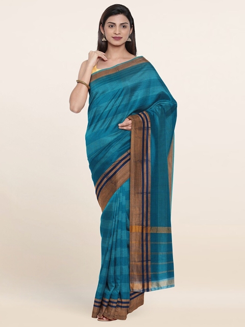 

Pothys Blue & Gold-Toned Striped Zari Pure Cotton Saree