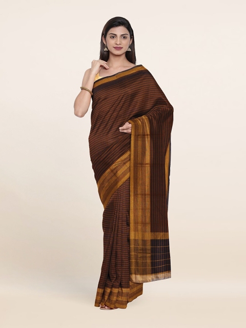 

Pothys Brown & Gold-Toned Striped Zari Pure Cotton Saree