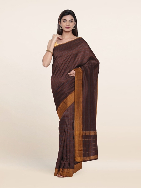 

Pothys Brown & Gold-Toned Striped Pure Cotton Saree