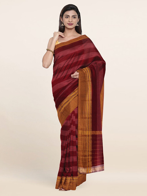 

Pothys Maroon & Golden Striped Zari Pure Cotton Saree