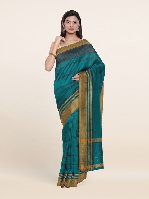 

Pothys Green & Gold-Toned Striped Zari Pure Cotton Saree