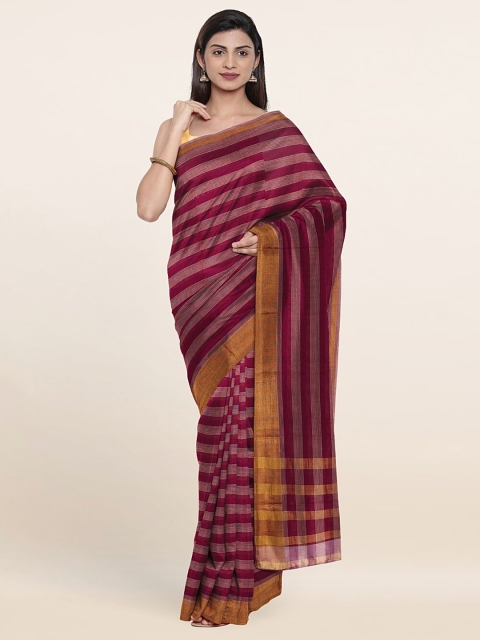 

Pothys Magenta & Golden Striped Zari Pure Cotton Saree