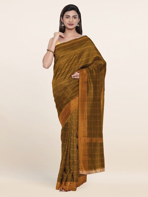 

Pothys Green & Gold-Toned Checked Pure Cotton Saree