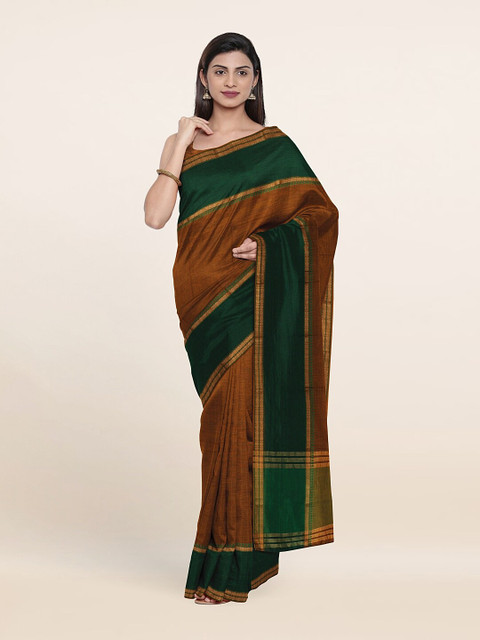 

Pothys Brown & Green Zari Pure Cotton Saree