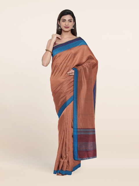 

Pothys Peach-Coloured & Blue Pure Cotton Saree