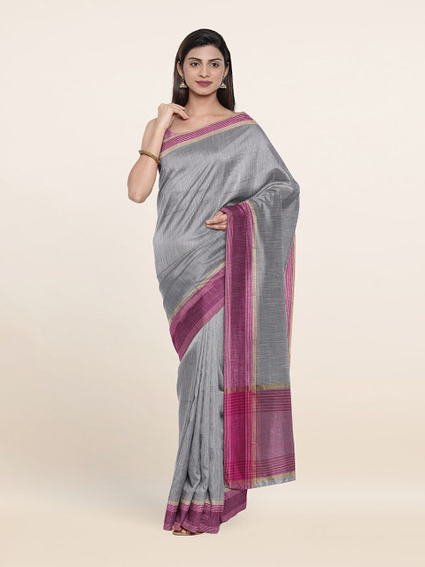 

Pothys Grey & Pink Solid Pure Cotton Saree