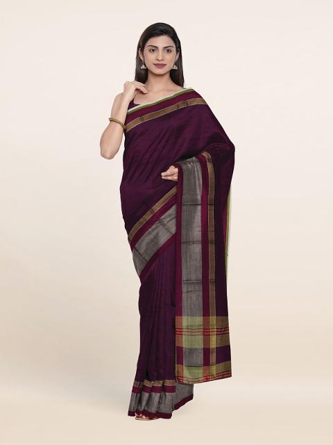 

Pothys Burgundy & Green Solid Zari Pure Cotton Saree