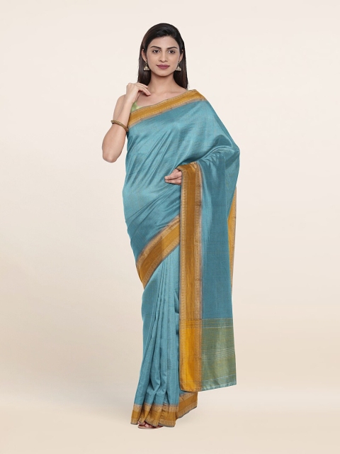 

Pothys Blue & Gold-Toned Zari Pure Cotton Saree