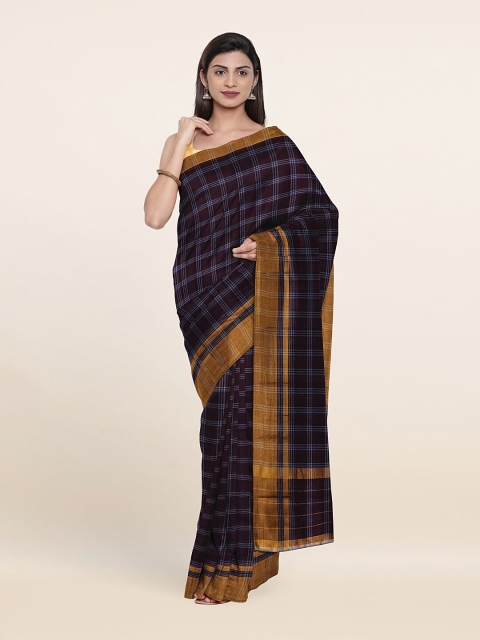 

Pothys Burgundy & Gold-Toned Checked Zari Pure Cotton Saree