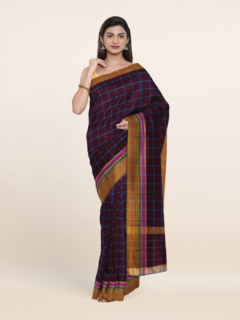 

Pothys Violet & Gold-Toned Checked Pure Cotton Saree