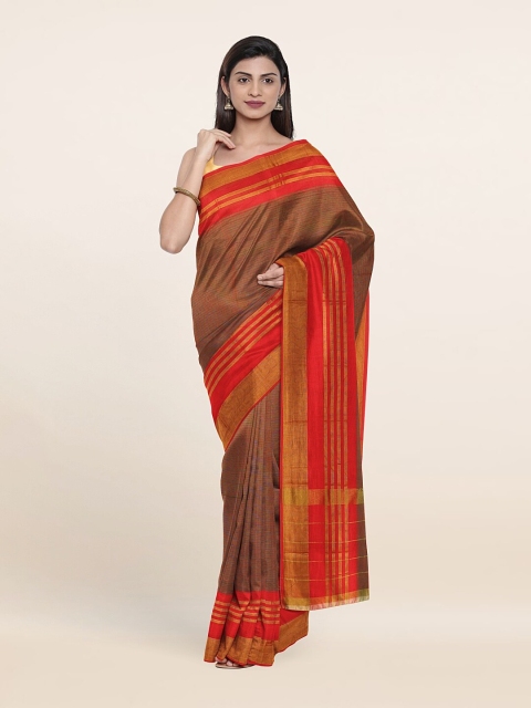 

Pothys Green & Gold-Toned Striped Zari Pure Cotton Saree