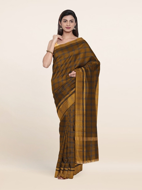 

Pothys Olive Green & Golden Checked Zari Pure Cotton Saree