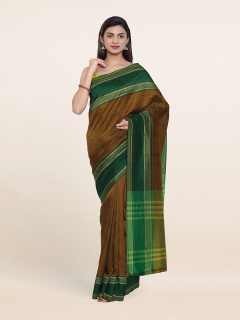 

Pothys Olive Green & Gold-Toned Solid Zari Pure Cotton Saree